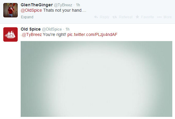 old spice - Glen TheGinger 1h Spice Thats not your hand... Expand Rederewe Favorite More Old Spice Spice 1h You're right! pic.twitter.comPLzjx4ndAF