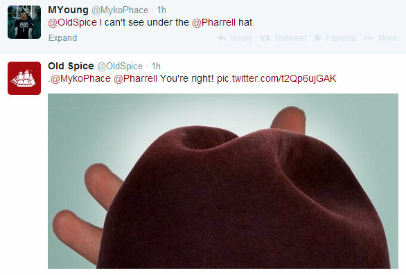 MYoung 1h I can't see under the hat Expand ReleetFavorite Mote Old Spice 1h You're right! pic.twitter.comt2Qp6ujGAK