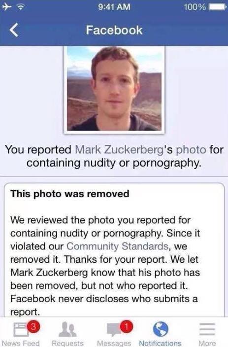 report mark zuckerberg meme - 100% Facebook You reported Mark Zuckerberg's photo for containing nudity or pornography. This photo was removed We reviewed the photo you reported for containing nudity or pornography. Since it violated our Community Standard