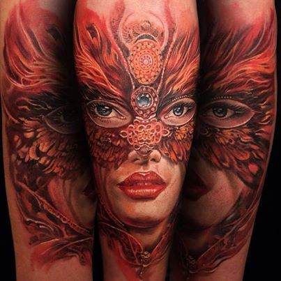 girl with mask tatoo