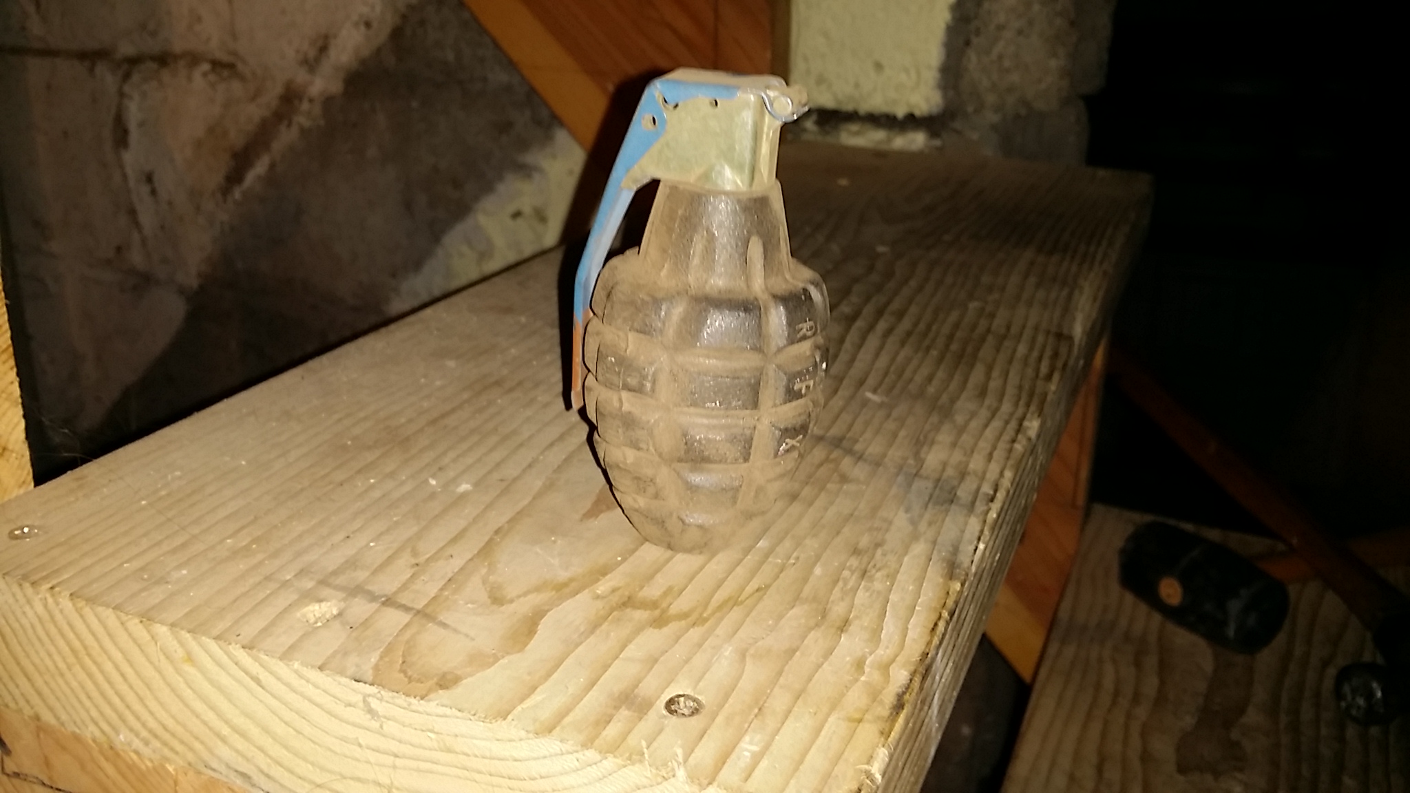 This hollowed out grenade was also there.