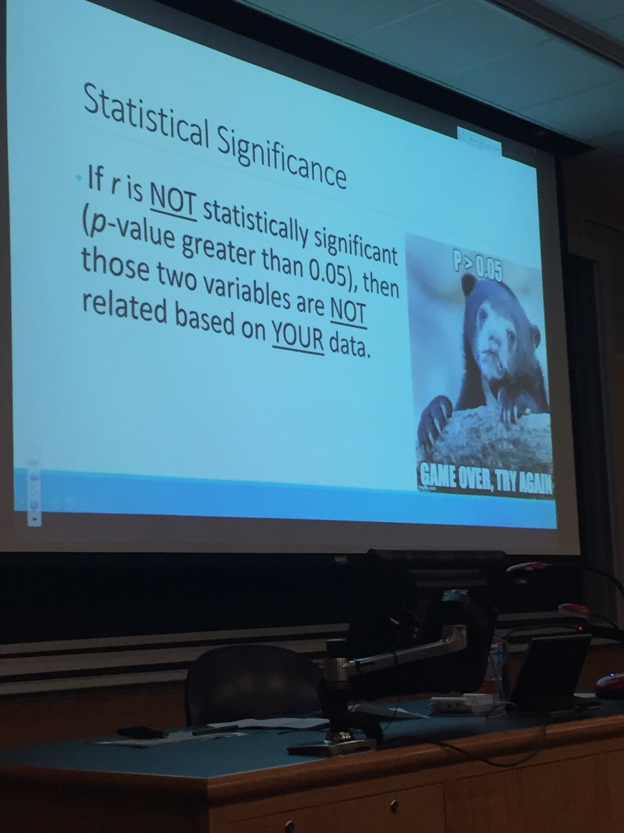 presentation - Statistical Significance If ris Not statistically significant pvalue greater than 0.05, then those two variables are Not related based on Your data, Game Over, Try Again