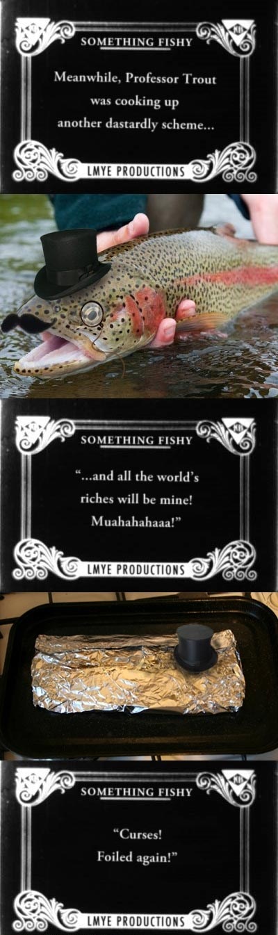 random pic rainbow trout - Something Fishy Calon Something Fishy Meanwhile, Professor Trout was cooking up another dastardly scheme... Lmye Productions Something Fishy "...and all the world's riches will be mine! Muahahahaaa!" Lmye Productions Ma Somethin