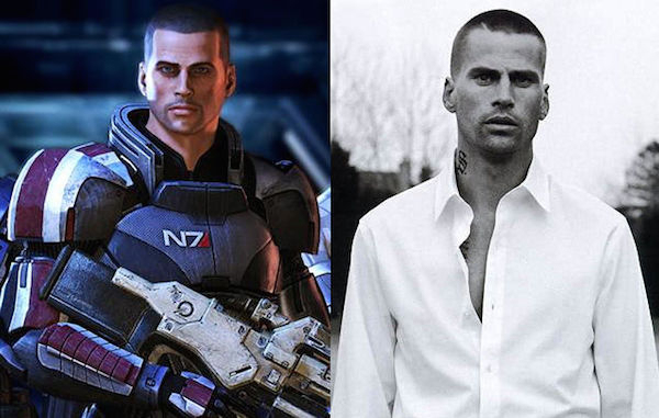 Shepard – Mass Effect; Based off of Mark Vanderloo
First off, the resemblance between the two is uncanny. While you can adjust the appearance of Shepard in the game, the default character model looks identical to Mark Vanderloo, the face of Hugo Boss’ black and white ads.