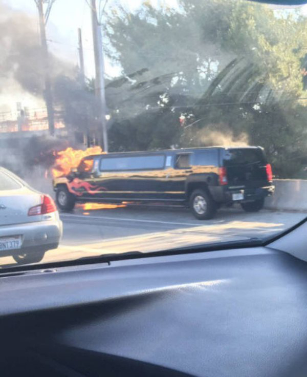 hummer limo on fire