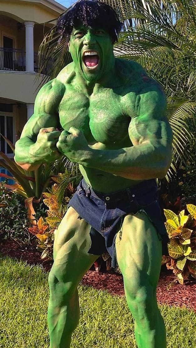 rock dressed up as the hulk