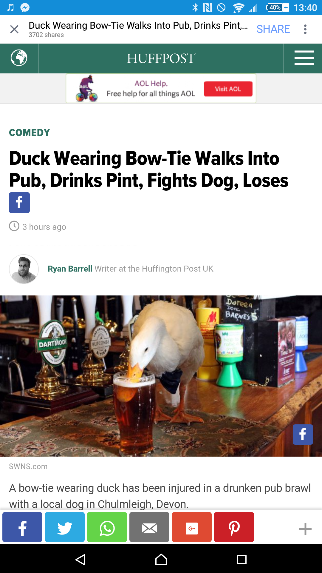 duck wearing bow tie walks into pub - Un Ca Duck Wearing Bow Tie Walks Into Pub, Drinks Pint. Huffpost Aol He Free help for things Aol Wa Comedy Duck Wearing Bow Tie Walks Into Pub, Drinks Pint, Fights Dog, Loses Ryan Burrell Wetter at the buffington Post