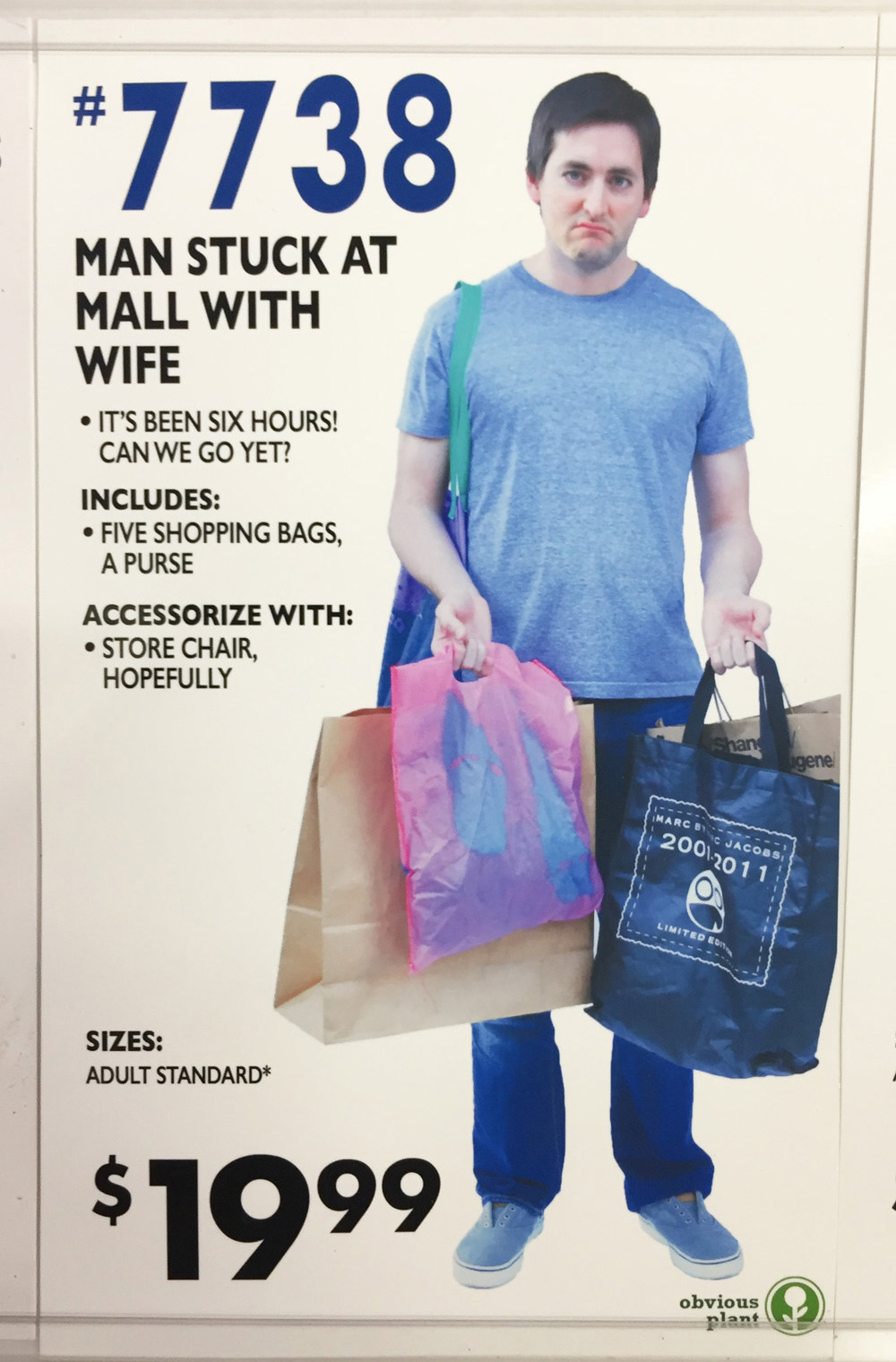 fake halloween costumes - 7738 Man Stuck At Mall With Wife It'S Been Six Hours! Can We Go Yet? Includes Five Shopping Bags, A Purse Accessorize With Store Chair, Hopefully Shang igene Marc By Jacobs i 2001.2011 Limited Edi, Sizes Adult Standard $1999 obvi
