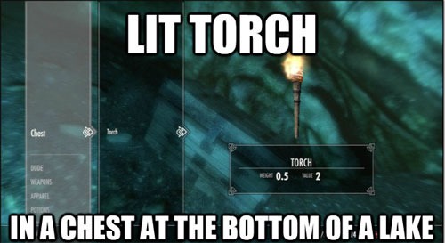 hilarious video game fails - Lit Torch Torch Wege 0.5 2 In A Chest At The Bottom Of A Lake