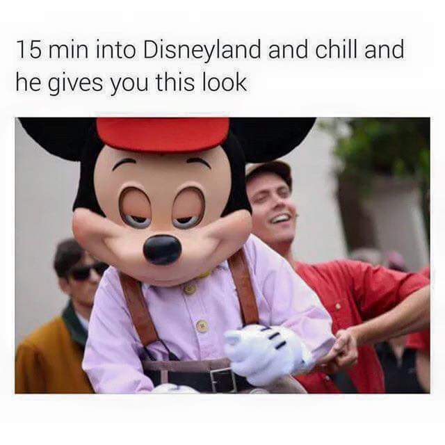 tweet - disneyland and chill - 15 min into Disneyland and chill and he gives you this look