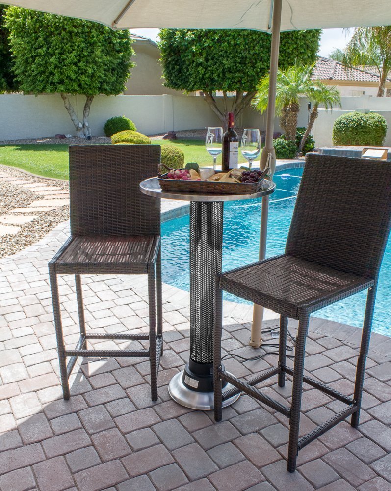 Patio heater that functions as table and leg-fire-starter