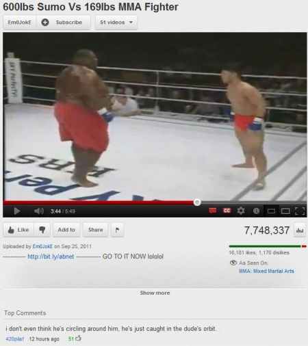 youtube sport venue - 600lbs Sumo Vs 169lbs Mma Fighter Emok Subscribe 51 videos Tv Ooo 7.748.337 Add to Uploaded by Emojok on Go To It Now lololol 16.131 kes, 1 178 dites As Seen On Mma Weed Martial Arts Show more Top I don't even think he's circling aro