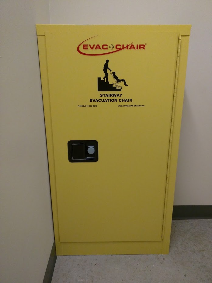 A stairway evacuation chair system.
