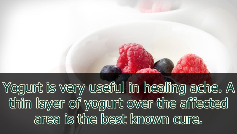 superfood - Yogurt is very useful in healing ache. A thin layer of yogurt over the affected area is the best known cure.