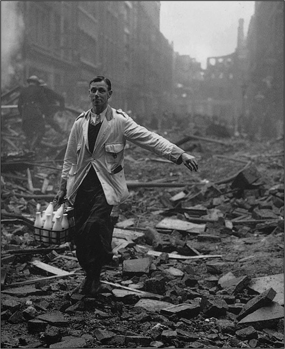 London Milkman still making deliveries, 1940.