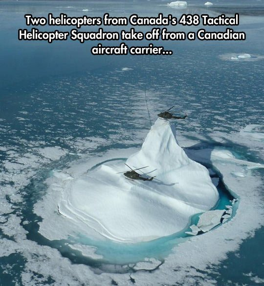 canadian aircraft carrier meme - Two helicopters from Canada's 438 Tactical Helicopter Squadron take off from a Canadian aircraft carrier...