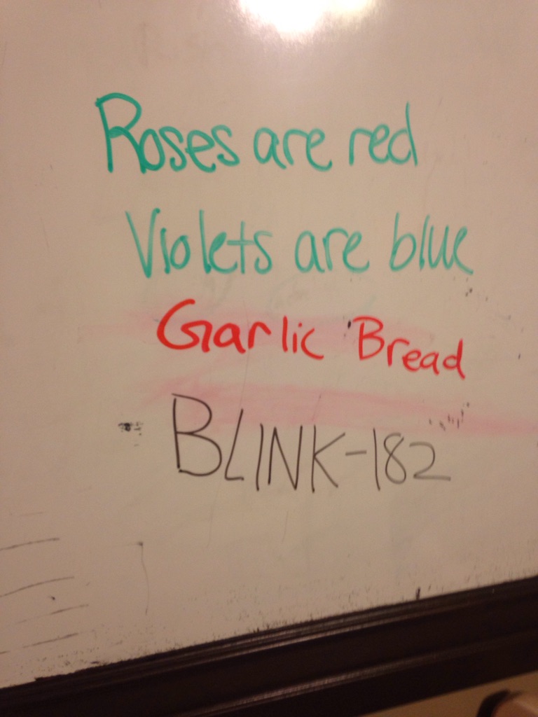 blink 182 poem - Roses are red Violets are blue Garlic Bread Blink182