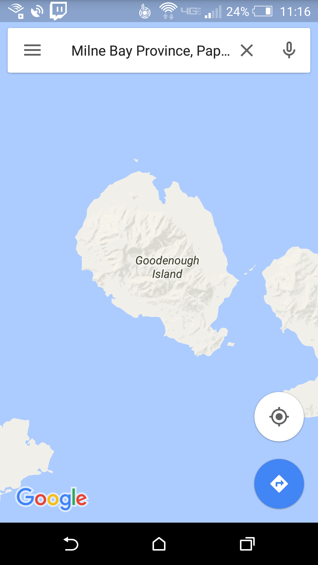 map - 4G .|24% Milne Bay Province, Pap... X Goodenough Island Google