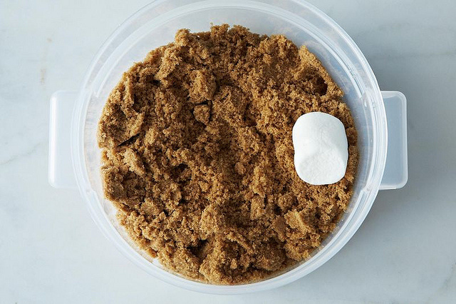 Brown sugar will stay soft when adding a marshmallow or a slice of bread.