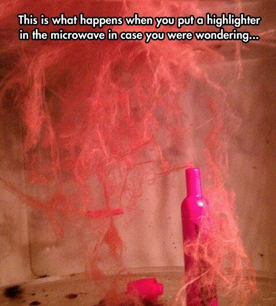 highlighter pink jokes - This is what happens when you put a highlighter in the microwave in case you were wondering...