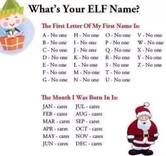 santa claus - What's Your Elf Name? The First Letter Of My First Name Is A No one H. No one 0. No one VNo one B No one INo one P No one W No one C No one J No one QNo one X No one D. No one K. No one R No one Y No one E No one L No one S No one Z No one F