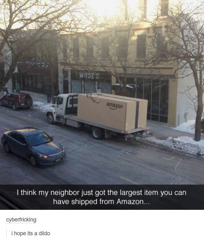 cool giant amazon box - Woofs amazon I think my neighbor just got the largest item you can have shipped from Amazon... cyberfricking I hope its a dildo