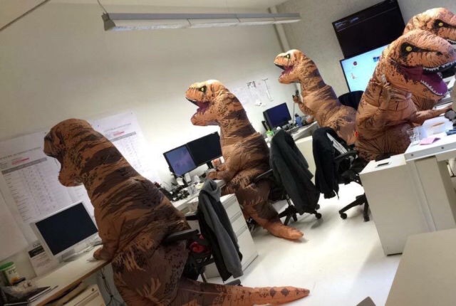 cool t rex costume office