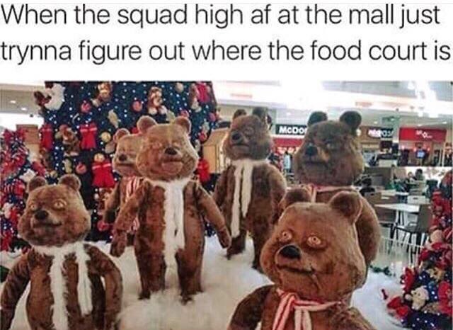 spicy af meme - When the squad high af at the mall just trynna figure out where the food court is Mcdo