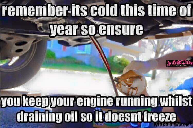 memes - winter car tips meme - rememberits cold this time of year so ensure w bulb leddens you keep your engine running whilst draining oil so it doesnt freeze take a Meme