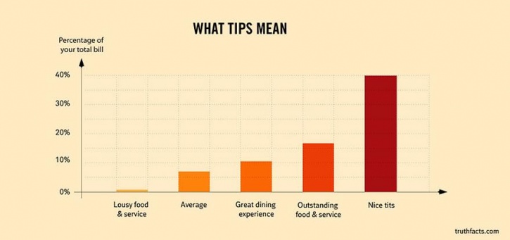 facts but true and funny - What Tips Mean Percentage of your total bill 40% Average Nice tits Lousy food & service Great dining experience Outstanding food & service truthfacts.com