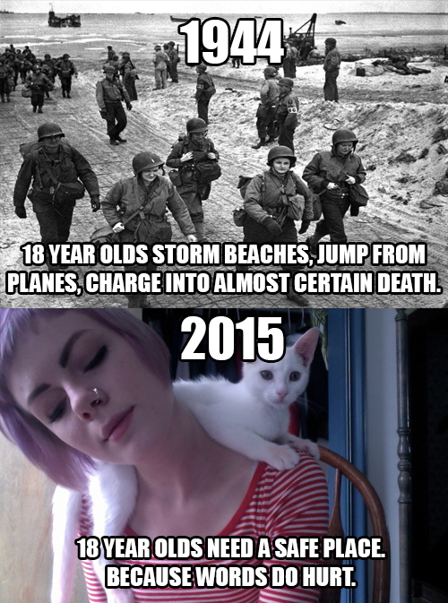 18 year olds then vs now - 18 Year Olds Storm Beaches, Jump From Planes, Charge Into Almost Certain Death. 2015 18 Year Olds Need A Safe Place. Because Words Do Hurt.