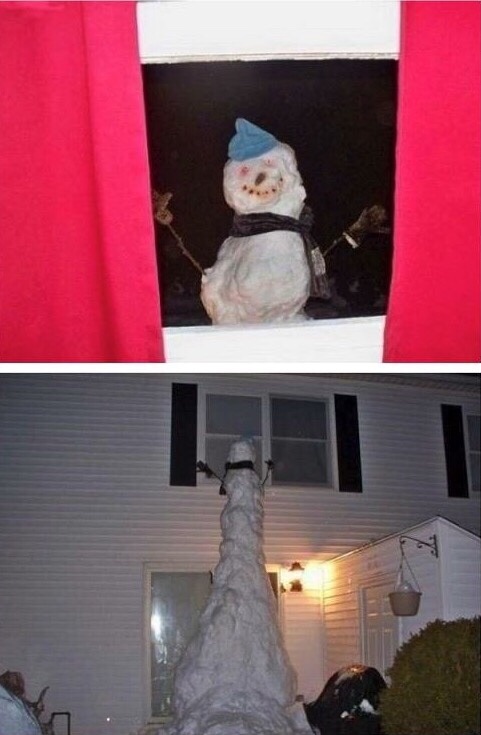 scary snowman window