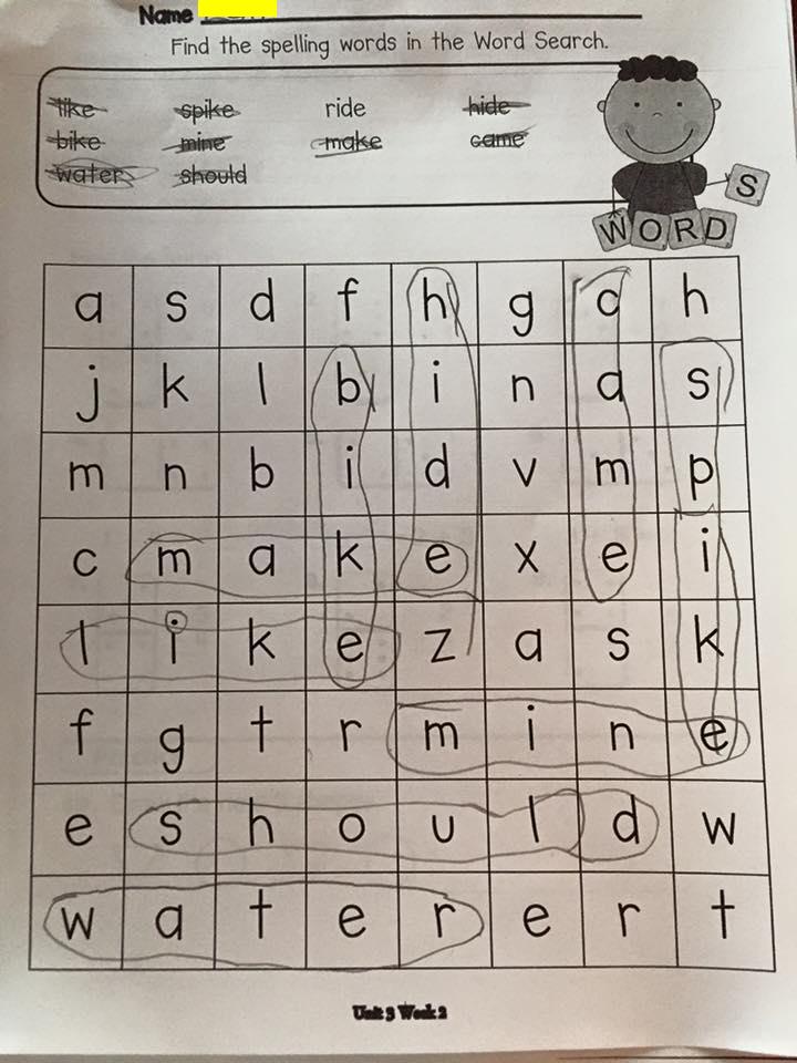 number - Name Find the spelling words in the Word Search. spike mine should ride make tike water Haide Game Word as d f hgl 7. One EU40 tik ez a slk esh ou now terler