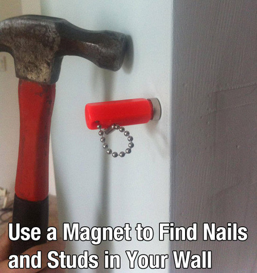 amazing life hacks - Use a Magnet to Find Nails and Studs in Your Wall
