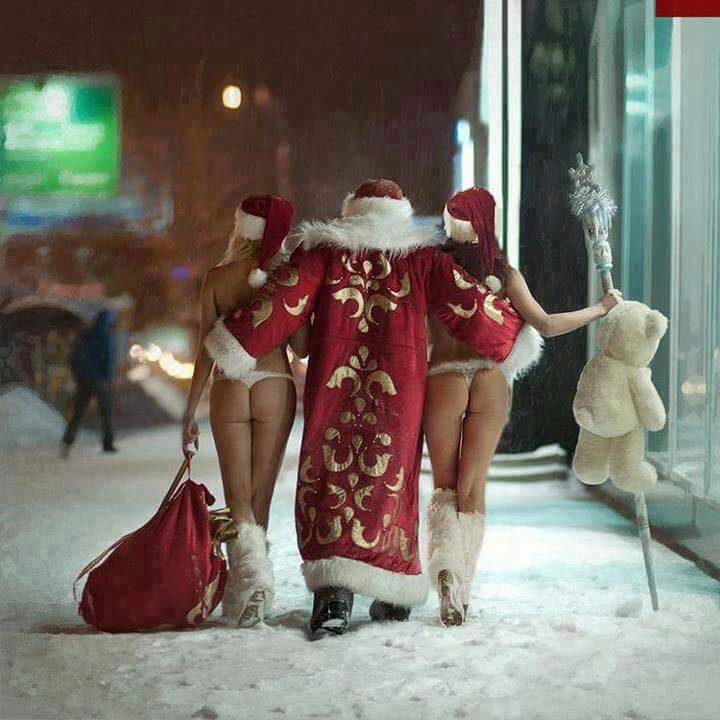 santa with sexy girls