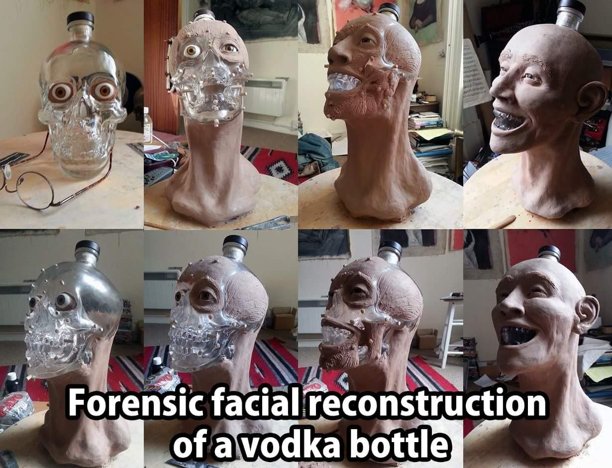 dirty doctor records - Forensic facialreconstruction of a vodka bottle