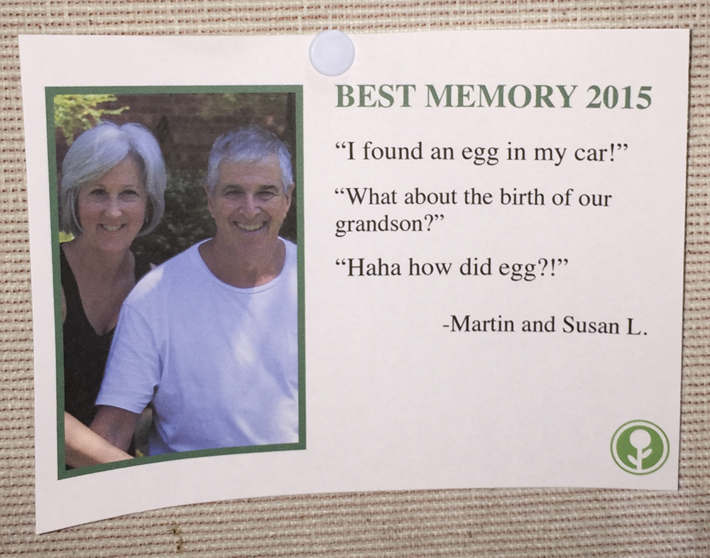Community bulletin board - Best Memory 2015 "I found an egg in my car!" What about the birth of our grandson? "Haha how did egg?! Martin and Susan L.