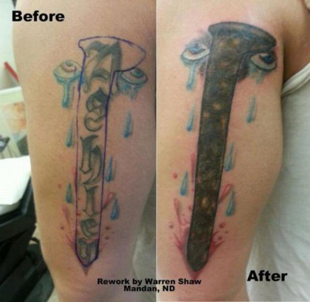 bad tattoo tattoo corrections - Before After Rework by Warren Shaw Mandan, Nd