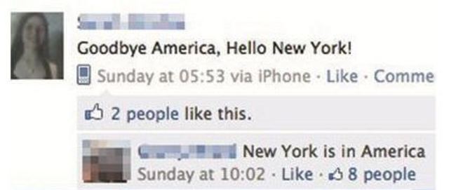 most epic facebook comebacks - Goodbye America, Hello New York! Sunday at via iPhone Comme 2 people this. New York is in America Sunday at 8 people