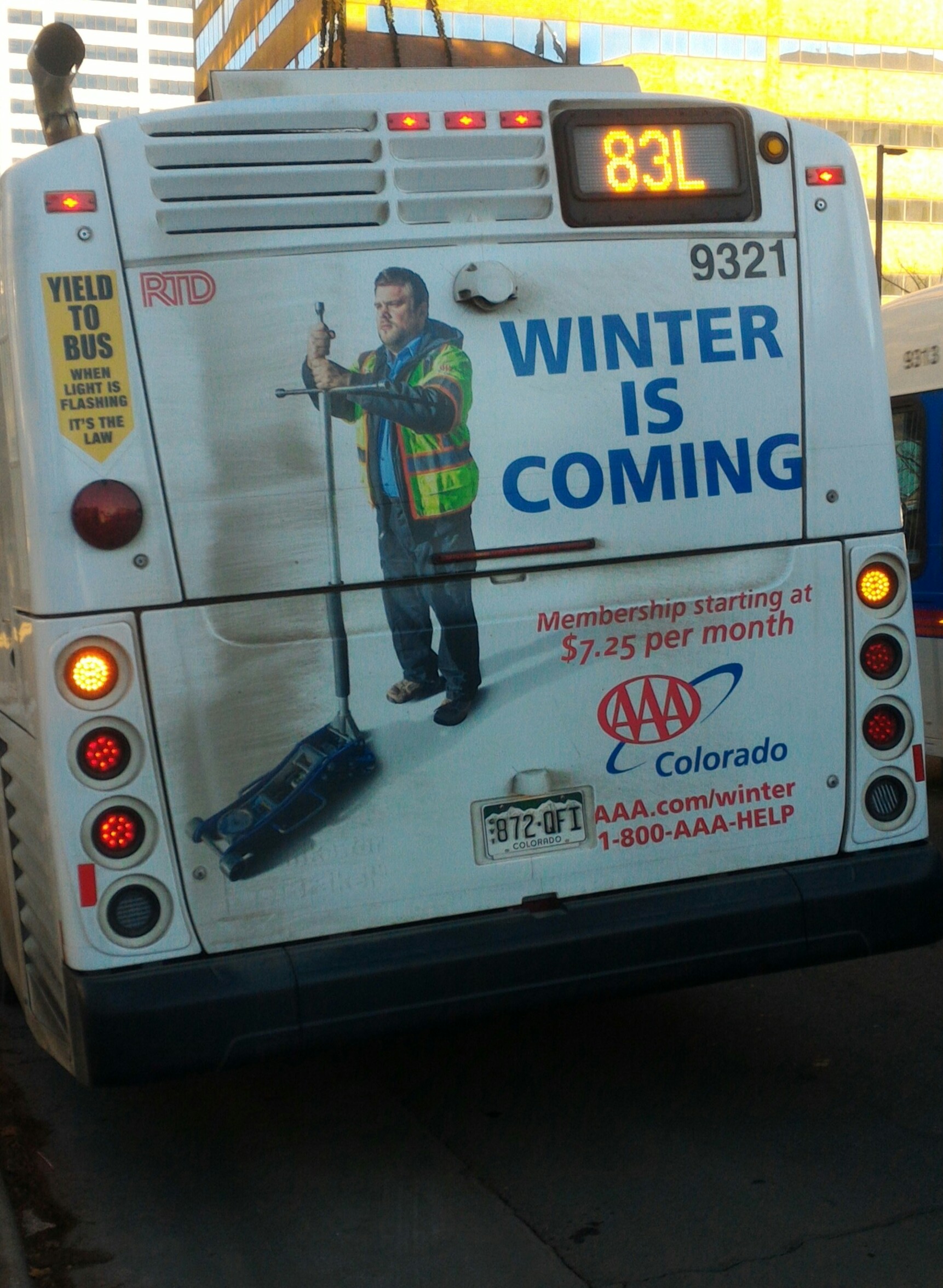 car - 83L 9321 Winter Bus Is Coming Membership starting at $7.25 per month Colorado S8TZOft Aaa.comwinter 1800AaaHelp