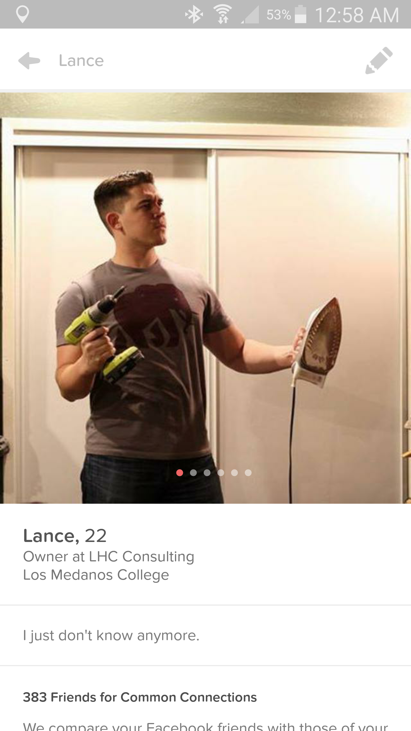 tinder alpha - 53% Lance Lance, 22 Owner at Lhc Consulting Los Medanos College I just don't know anymore. 383 Friends for Common Connections Wamnarevo Farebi s with the