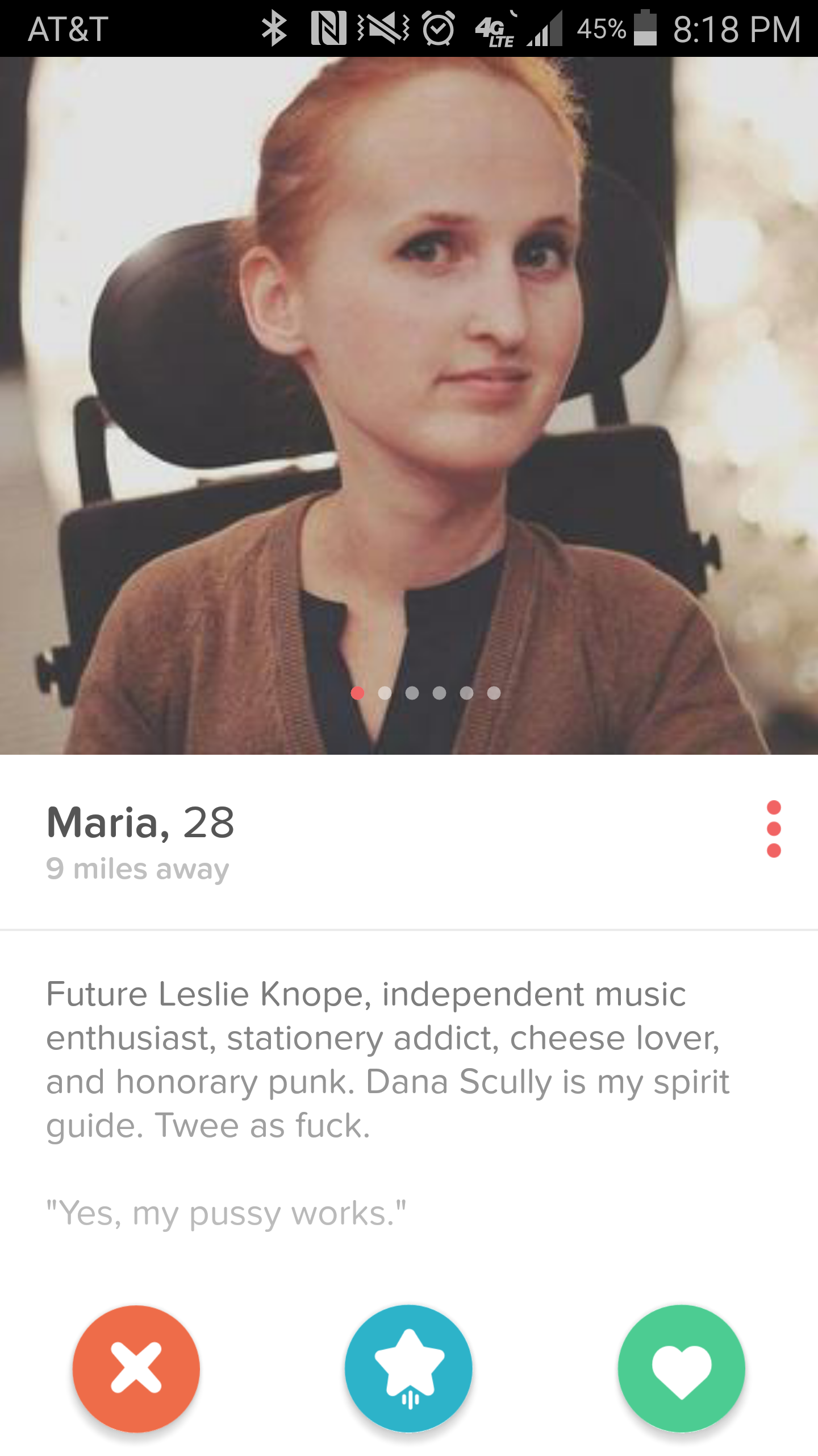 tinder meme goat - At&T Nno 45% Maria, 28 9 miles away Future Leslie Knope, independent music enthusiast, stationery addict, cheese lover, and honorary punk Dana Scully is my spirit guide. Twee as fuck 'Yes, my pussy works."
