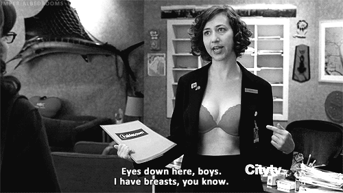 kristen schaal sexy gif - Imperialsbooms Cara City Eyes down here, boys. I have breasts, you know.