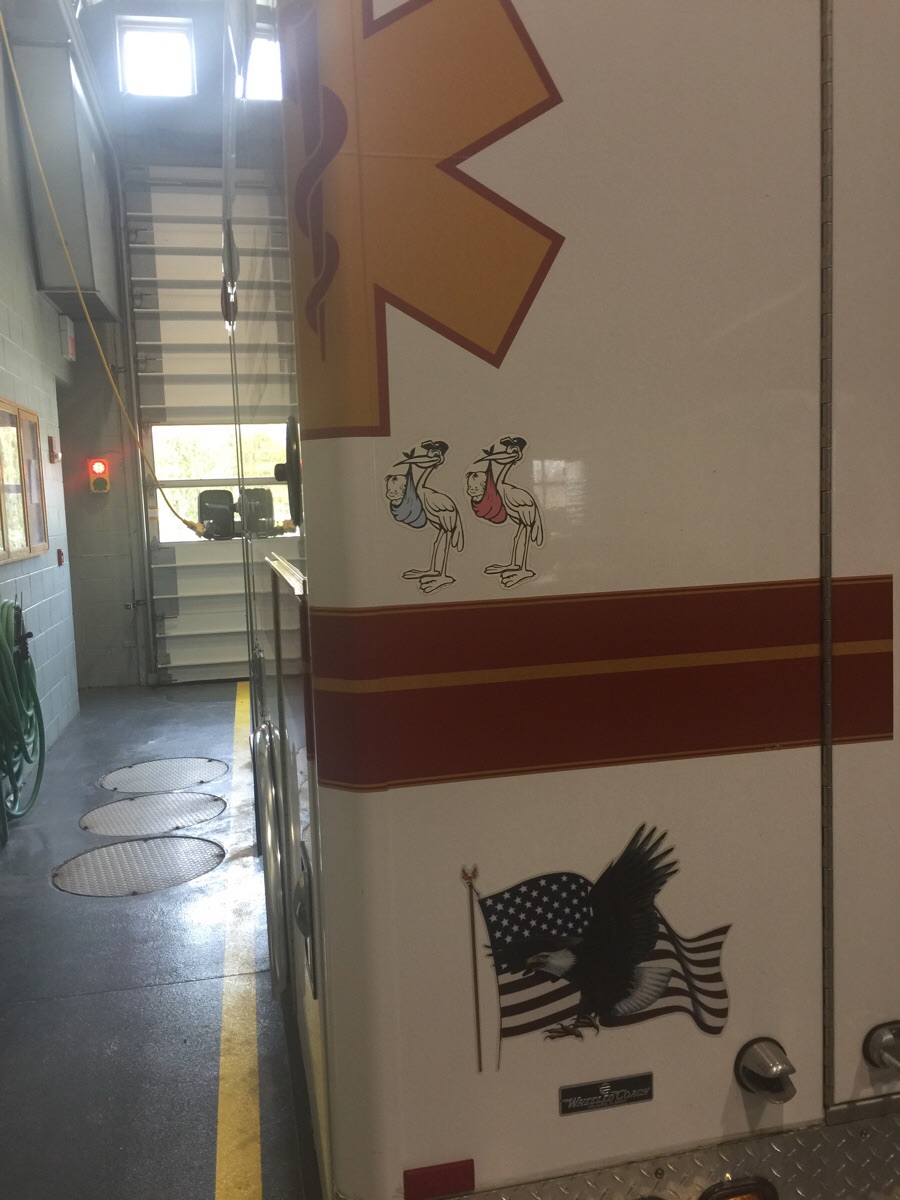 This ambulance keeps track of how many babies have been born inside 

it.