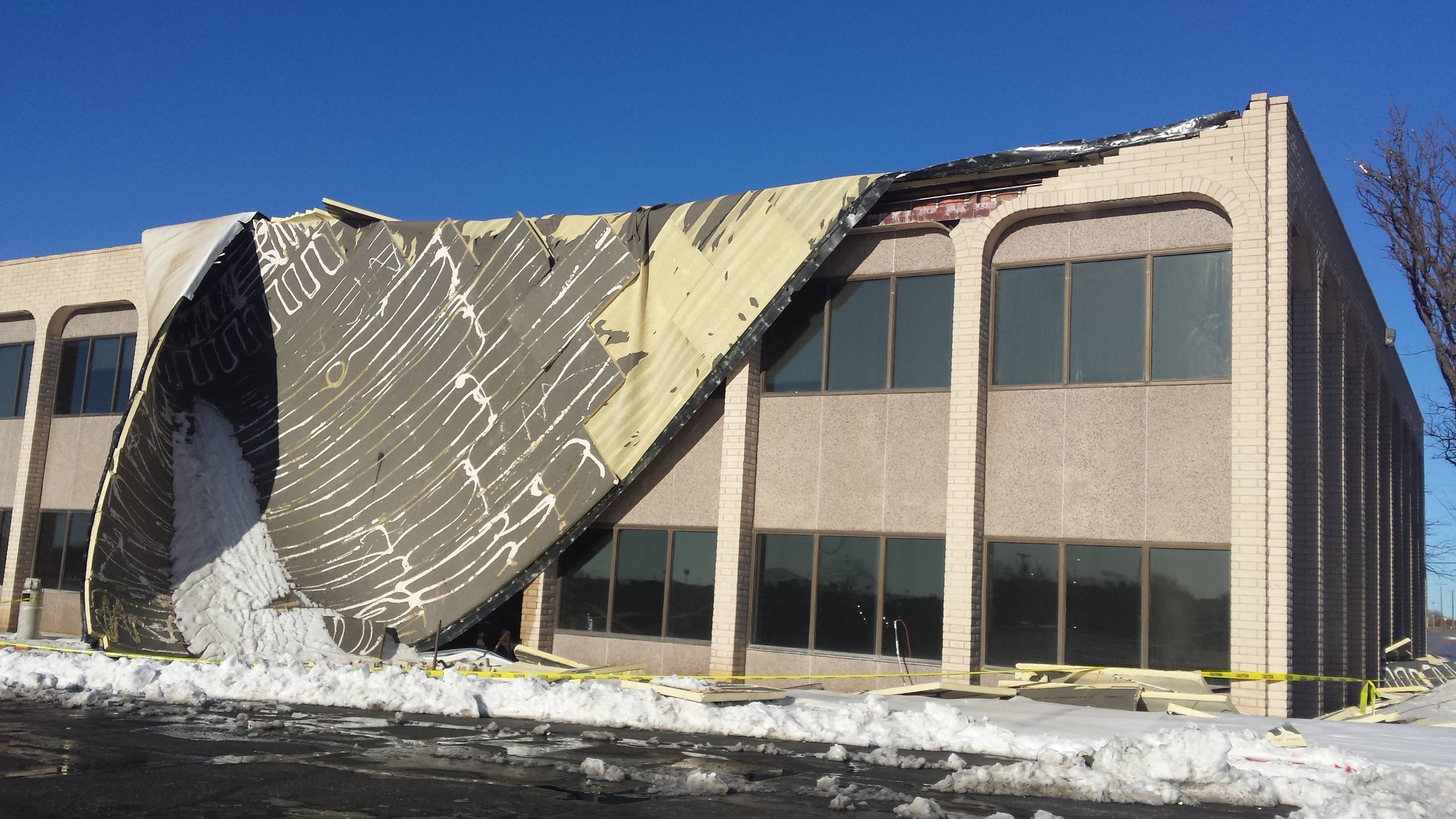 Blizzard pealed the roof off this building.