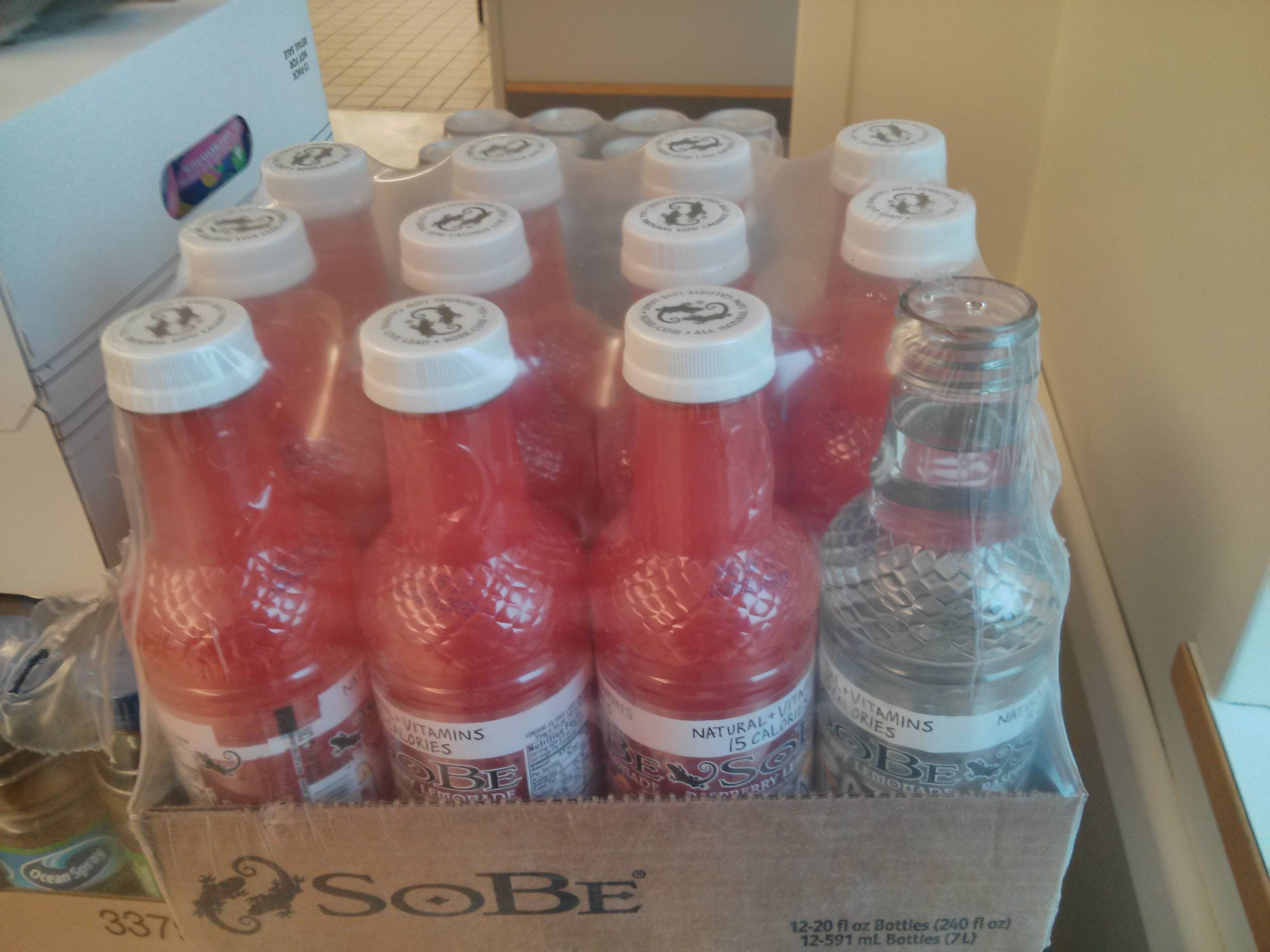 One sobe was shrink wrapped with no cap but filled with clear 

liquid.
