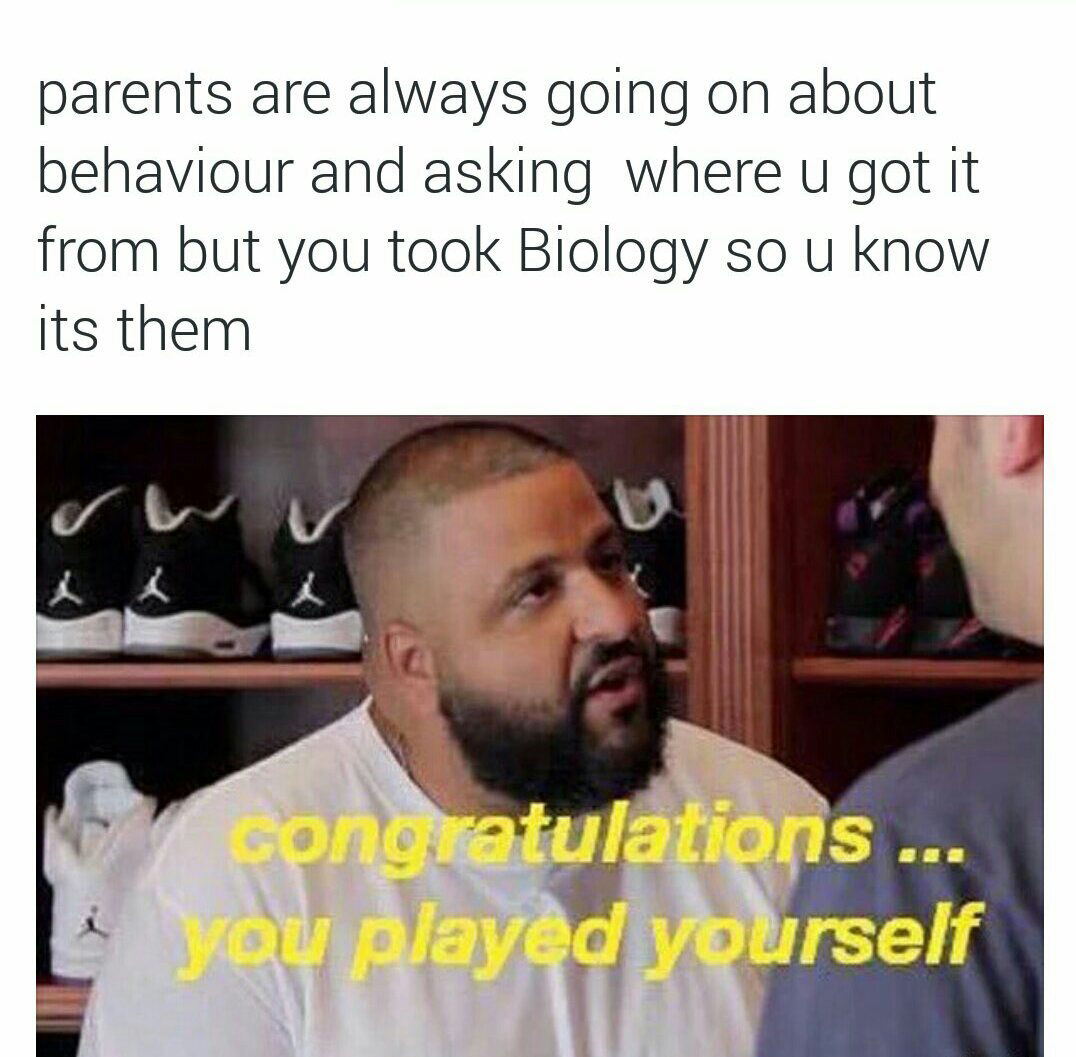 memes - latest dank memes - parents are always going on about behaviour and asking where u got it from but you took Biology so u know its them Congratulations ... Vou played yourself