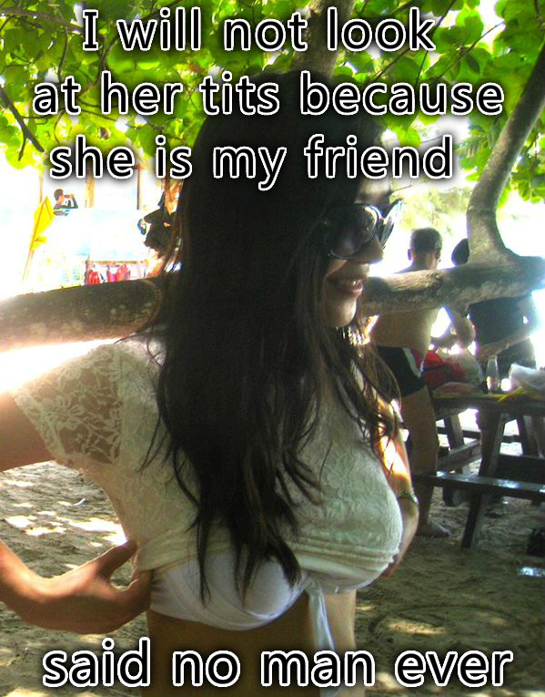 dirty humor - I will not look at her tits because she is my friend said no man ever