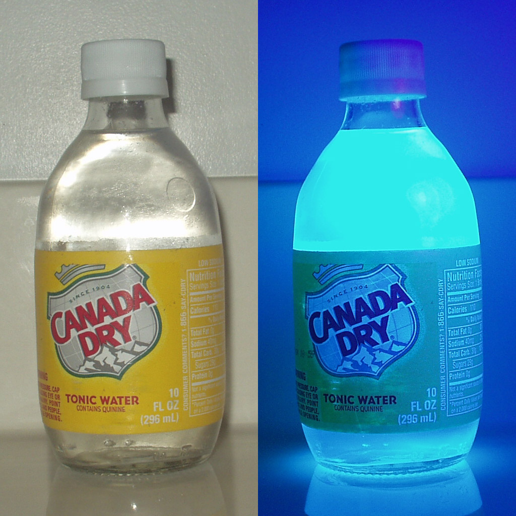 Due to the presence of quinine, tonic water is fluorescent under 

ultraviolet light.