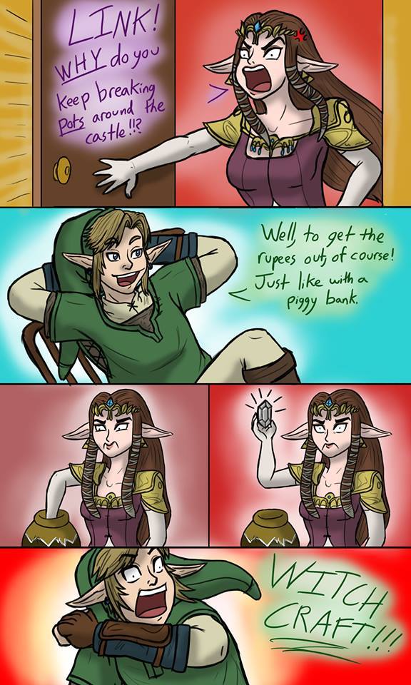 legend of zelda memes - Link! Why do you keep breaking Pots around the castle!!? Well, to get the rupees out of course! Just with a Piggy bank, Srl Os Aynwin Travinyin Vince Witch Craft!!!